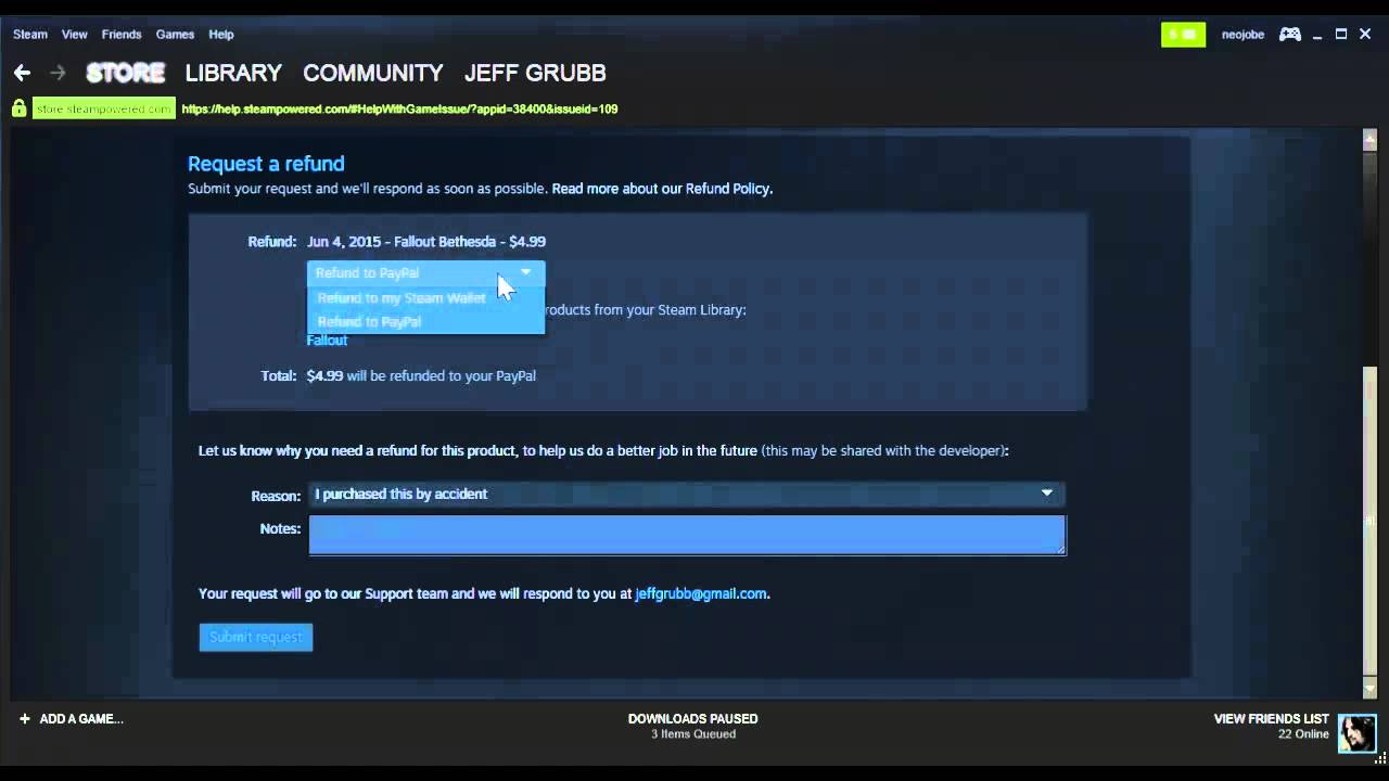 how to refund a game on steam